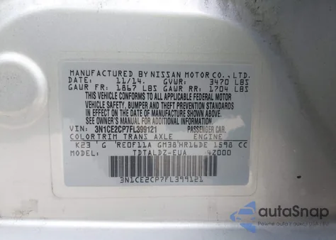 2015 Nissan Versa Note Sv z USA, uszkodzony, nr VIN 3N1CE2CP7FL399121